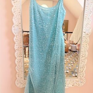 Reformation Aqua Sequin-Accented Slip Dress